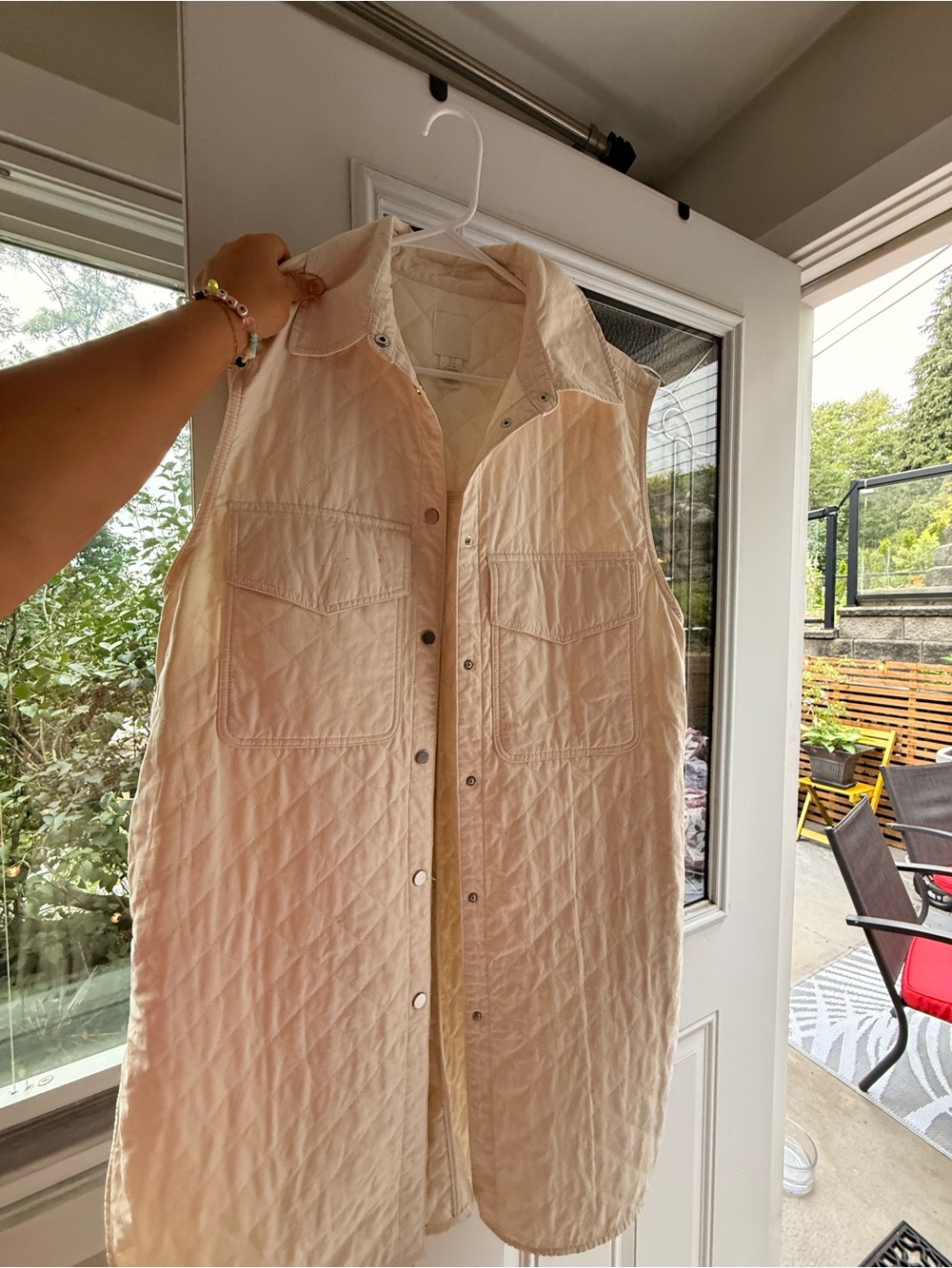 Light Cream Quilted Sleeveless Long Vest